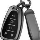 For Chevy Key Fob Cover Accessories- Matte TPU Key Fob Cover with Leather Keychain for Equinox Malibu Camaro Cruze Blazer Traverse Trax and More. (Matte Gray, 5-Buttons)