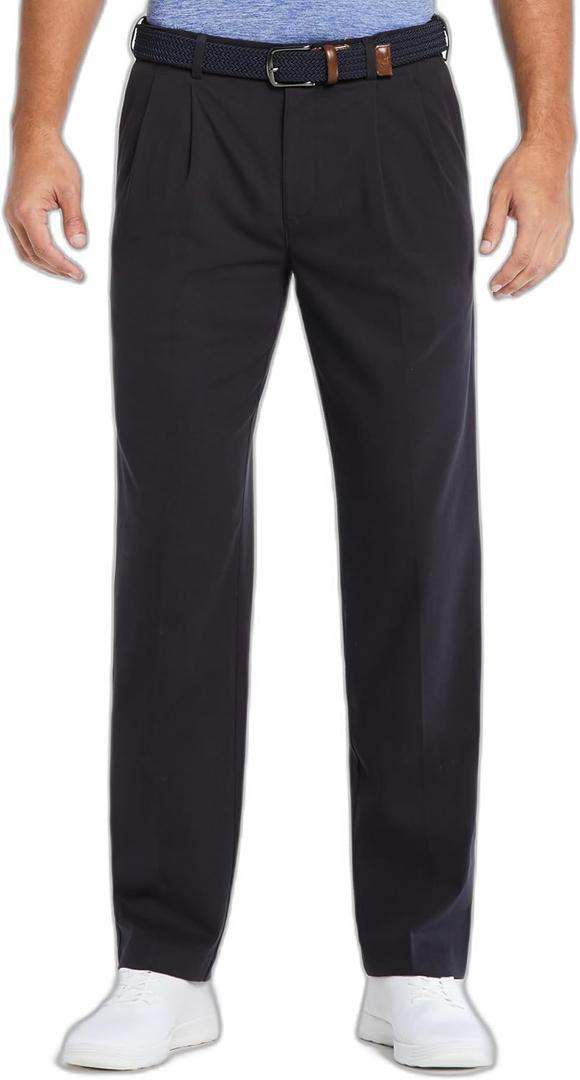 Savane Men's Ultimate Performance Pleated Chino Pants With Expandable Waistband, Non-Iron Fabric, Stretch Lightweight Twill (34W x 32L, Ultimate Dark Navy)