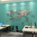 WINDIR 3D World Map Wall Stickers Decor Murals DIY Decal Silver 71x40 inch, Acrylic Office Wall Art Decor Bedroom Living Room TV wall (Silver: 180x100 cm) Large