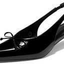 Coutgo Womens Slingback Kitten Low Heels Dress Shoes Closed Pointed Toe Bow Tie Slip on Office Work Pumps