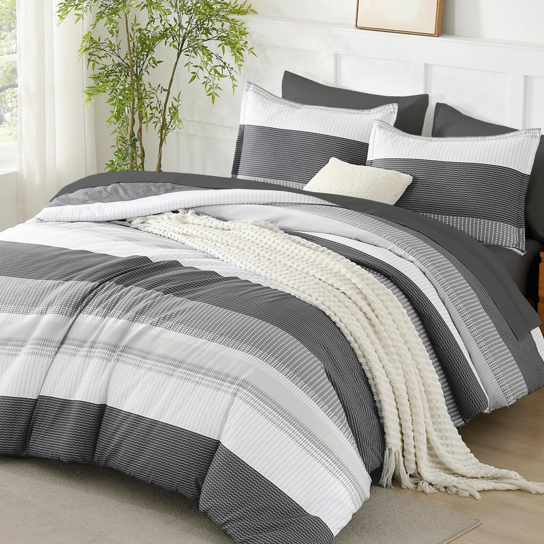 Andency King Size Comforter Set, Dark Grey, 7 Pieces