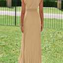 KIRUNDO Women's Summer Maxi Dresses Elegant V Neck Ruffle Flutter Sleeves Empire Waist Pleated Flowy Wedding Guest Dress (L)