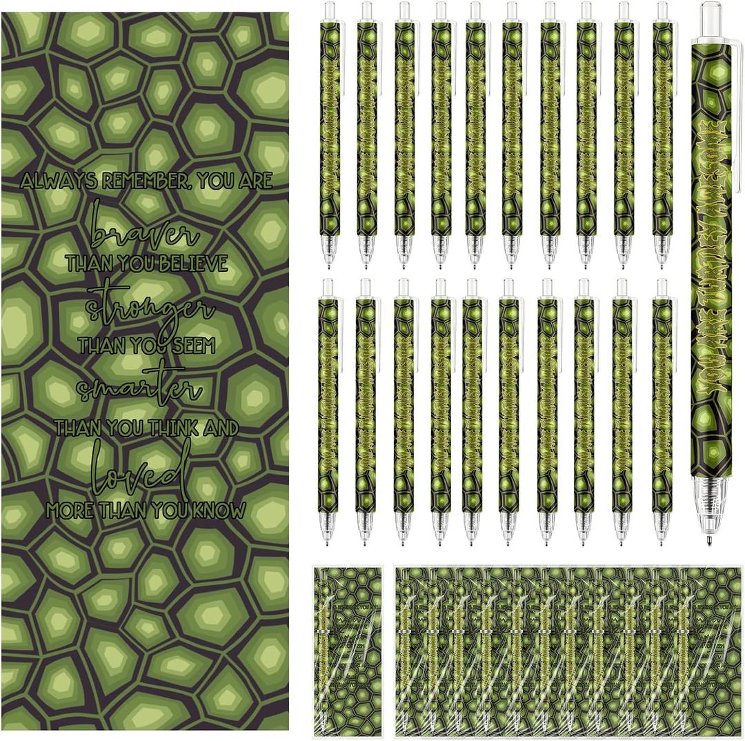 Sayglossy 50 Sets Turtle Pens Bulk You Are Turtlely Awesome Ballpoint Pens with Cards Bookmarks Green Turtle Party Favors Gifts Prizes for Office Coworkers Employees Staff Team Birthday Party Supplies
