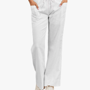 Famulily Womens Linen Pants Summer Wide Leg Casual Loose Drawstring Low Waist Palazzo Pants Lined Trousers with Patch Pockets S