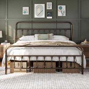 Yaheetech Classic Metal Platform Bed Frame Mattress Foundation with Victorian Style Iron-Art Headboard/Footboard/Under Bed Storage/No Box Spring Needed/King Size Bronze