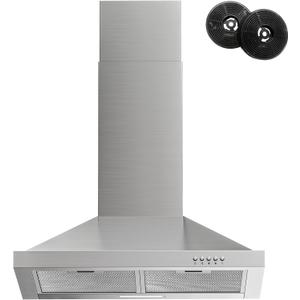 FIREGAS Range Hood 24 inch Wall Mount Type with Ducted/Ductless Convertible, 450 CFM Stainless Steel Chimney-Style Kitchen Hood, Over Stove Vent Hood with 3 Speed Fan, Charcoal Filters