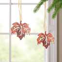 Handmade Coconut Shell Maple Leaf Hanging Ornament, Natural Fall Decor, Autumn Tree Decoration (Red)