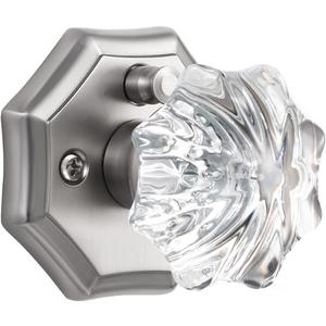 1 Pack Glass Door Knobs Nickel Door Knob Interior Satin Nickel Privacy Brushed Nickel Glass Silver Door Knob for Bedroom and Bathroom Crystal Door Knobs