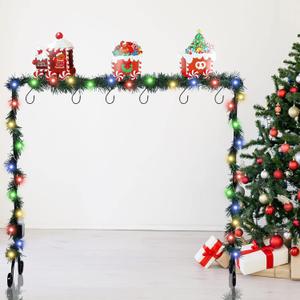 Treela Christmas Stocking Holder Stand for Floor, Metal Stocking Hanger Stand with Hooks, Holiday Stocking Holders Gift for Merry Christmas Decorations(Gingerbread Candy Train)