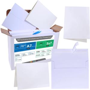 Winlyn Blank White Cards and Envelopes 100 Pack, 5 x 7 Folded Greeting Cards and A7 Invitation Envelopes 5 1/4 x 7 1/4 Self Seal 95lb for Weddings Shower Graduation Business Announcements Mailing