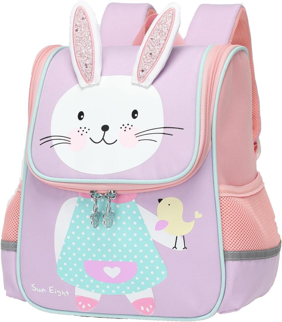 SUN EIGHT Toddler Lightweight Backpack for Girls Cute 3D Animal Waterproof Schoolbag for Baby Girl Boy 1-3 YearsRabbit