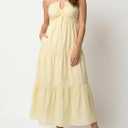Women's Casual Halter Tiered Vacation Maxi Dress with Pockets (Yellow, M)
