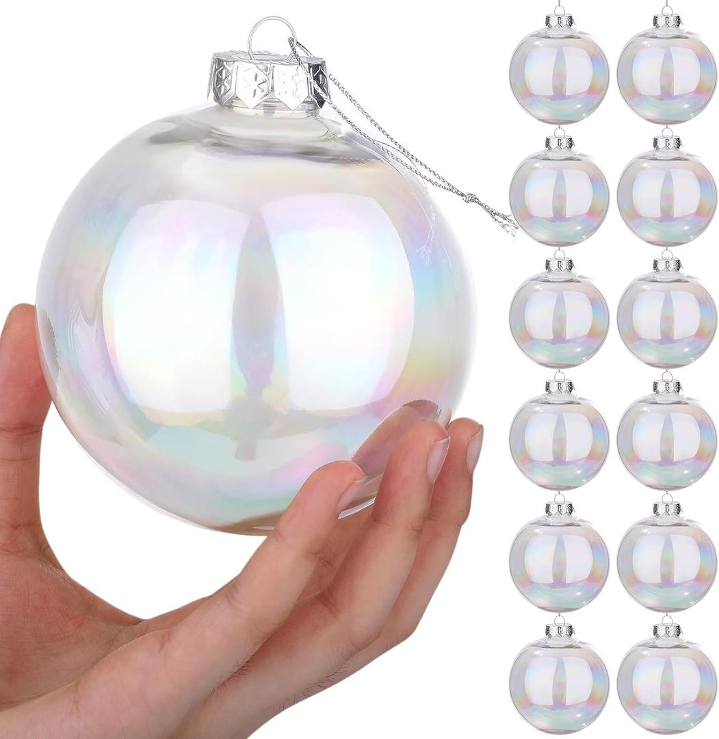 Zubebe 12 Pcs 4 Inch Christmas Balls Ornaments Large Christmas Tree Decorations Shatterproof Plastic Ornament Balls Decorative Hanging Ornaments Holiday Wedding Party for Xmas Tree(Iridescent)