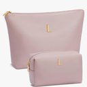 Women Gifts | Initial Makeup Bag Set for Girl Personalized Gifts for Bridesmaid Friend Graduation Teachers PU Leather Cosmetic Travel Toiletry Bag(Pink,L)