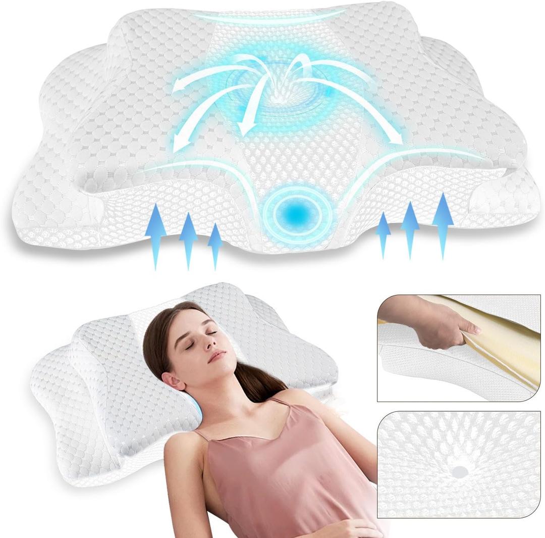 Pain Relief Cervical Pillow for Neck Support,Adjustable Ergonomic Pillow Cozy Sleeping,Odorless Orthopedic Memory Foam Pillows,Contour Bed Pillow for Side Back Stomach Sleeper (Queen Size-24.8''Lx14.96''Wx5.78''H, White)