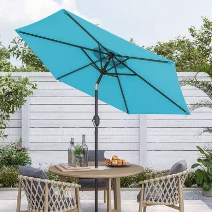 MEWAY 11ft Patio Umbrella Market Table Umbrella with Crank and 8 Sturdy Ribs Outdoor Umbrella for Deck,Garden,Pool and Backyard, Light Blue