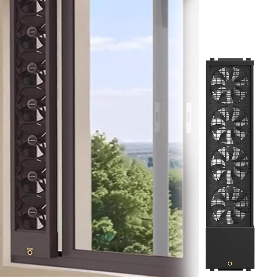 Vertical Window Fan for Sliding Windows, No Drilling Required Installation Window Ventilation Fan, Adjustable Wind Speed AirFlow Fan, 1.97 IN Retractable, for Bedroom Bathroom Kitchen Office