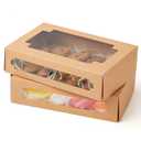 qiqee 50Packs Auto-pop up Kraft Cookie Boxes for Gift Giving 8x5.3x2 inch Brown Treat Box with Window One Second Folding Bakery Box for Donuts Candies and Biscuit