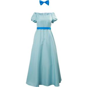 Sinastar Womens Blue Dress Costume Girls Cosplay Summer Dress Blue Bow Tie Hairwear Belt Adults Halloween Outfits (Small)
