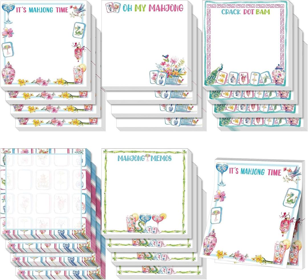 Gueevin 20 Pcs Mahjong Sticky Notes Gifts Self Adhesive Mah Jong Notepads Mahjong Lovers Gifts for Home Office School Mah Jong Party Decorations Supplies, 3" x 3"(Artistic Style)