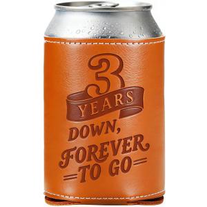 Leather 3rd Anniversary Wedding Gifts for Him Men, 3rd Anniversary Engagement Gift for Husband Dad Grandpa, 3 Year Leather Presents, Leathe r Can Cooler for Mens 12Oz, 3 Year Anniversary items