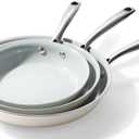 Cookware Ceramic Nonstick Frying Pans: 3Pieces Non Stick Skillet 8 9.5 11 Inches - Healthy Egg Fry Pans - Free of PTFE,PFOA,PFAS (Beige)