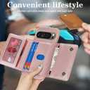 for Pixel 10/10 Pro Case with Card Holder and Strap for Women,Crossbody Lanyard, Make Up Mirror,Snap Clasp,Cute Phone Wallet Cases - Dark Rose Gold