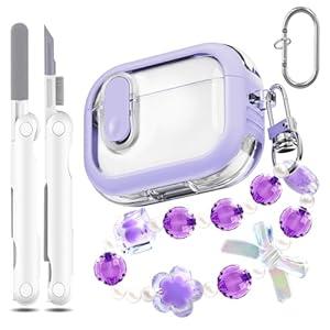 MHYALUDO for AirPods Pro Case (2023/ 2022/ 2019, 2nd/ 1st Gen), Compatible with Airpods Pro 2nd Generation (USB-C/ Lightning Cable), Multifunctional Carry-on Bracelet with Cleaning Kit, Purple