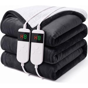 Electric Heated Blanket Queen Size 84''x90'' Machine Washable
With 10 Heating Levels & 8h Overheat Auto Off, Soft Flannel & Sherpa Blanket Comfy Warmth For Cold-Night Sleep