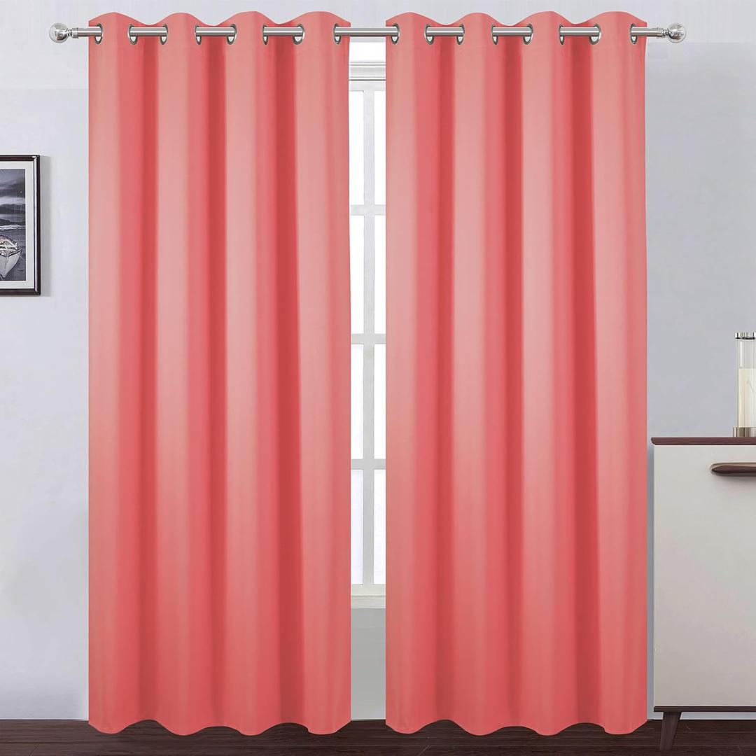 LEMOMO Blackout Curtains 66 x 84 inch/Coral Curtains Set of 2 Panels/Thermal Insulated Room Darkening Bedroom Curtains