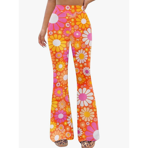 70s Flare Pants for Women - EDC Rave Festival Outfit High Waist Bell Bottom Boho Cute Groovy Disco Trousers XL