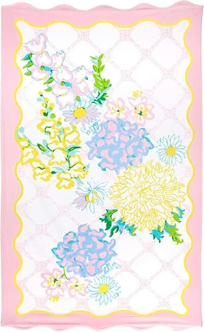 Lilly Pulitzer Scalloped Oversized Pool and Beach Towel, 40" x 72", Large Cotton Towel for Adults, Lilly Garden Home