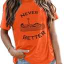 Halloween Shirt for Women Funny Ghost Graphic Tshirt Spooky Season Tee Shirt Casual Fall Short Sleeve Tops (Orange, XXL)