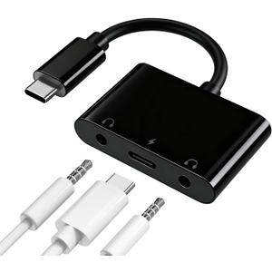 USB C Headphone Adapter, 3 in 1 USBC to 3.5mm Dual Headphone Jack Splitter, USB-C Audio Adapter with Type-c Fast Charging Port