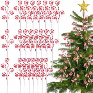 24 Pcs Red White Candy Cane Christmas Picks 16" Large Furry Spiral Curly Sprays Elf Ornaments Stems for Christmas Tree Topper Filler Party Vase Filler Wreath Garland