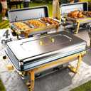 Sifer 11Qt Chafing Dishes for Buffet, No Any Screws, 4 Pack, Gold