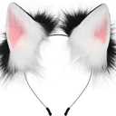 HAOAN Handmade Faux Fur Fox Wolf Ears Headband Halloween Christmas Cosplay Party Costume Accessories (Blackpink)