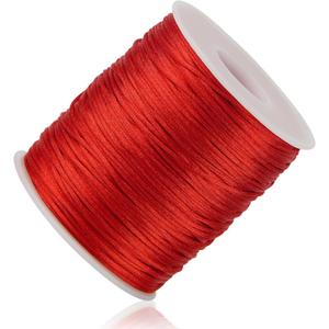 Red Nylon String Cord - 1MM 100 Yards Braided Ornament Twine Thread for Bracelet Making, Nylon Necklace Jewelry Thread Clay Bead String for Crafts Bracelets, Macrame Beading Satin Cord