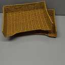 Yeaqee 2 Pcs Paper Tray Organizer for Desk Woven Letter File Organizer A4 File Tray Desk Paper Basket Letter Size Imitation Rattan Holder Organization Rack for Office Storage(Brown,Wheat Ear Pattern)