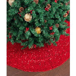 Mr. Pen- Small Christmas Tree Skirt 24 inch, Red Sequin Tree Skirt