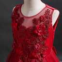 Little Big Girl Flower Tulle Dress Princess Pageant Birthday Party Wedding Formal Floor Long Dance Evening Maxi Gown (Red)