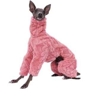 Greyhound Clothes - Dog Winter Warm Fleece Turtleneck Jumpsuit Four-Leg Rompers Long Sleeve Sweatshirt Thick Outdoor Coat for Italian Greyhound Whippet Deerhound Bedlington Terrier (Medium, Pink)