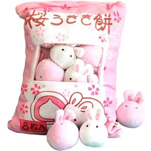 Nenalayo Cute Throw Pillow Stuffed Animal Toys Removable Fluffy Bunnies Creative Gifts for Teens Girls Kids (Pink)