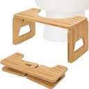 Toilet Stool Squat Adult and Kids - 8 Inches Foldable Poop Stool for Bathroom Bamboo Flip Potty Stool with Anti-Slip Layer - Improve Bathroom Posture and Comfort (Natural Color)