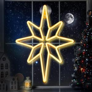 Enhon 1 Pack 16 Inch Bethlehem Star Window, Christmas Star, Nativity Lighted Outdoor, USB Powered or Battery Operated Bethlehem Christmas Neon Light for Window Bedroom Indoor Decor (Warm White)
