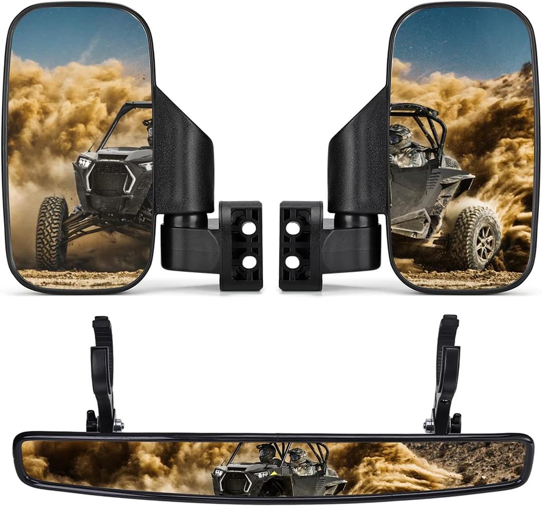 KEMIMOTO UTV Side Mirrors and Rear Center Mirror with 1.5" to 2" Roll Bar Cage Compatible with Polaris RZR 900, XP 1000/4, Pro XP/4, Turbo/4, Commander Maverick X3 Viking RhinoTeryx
