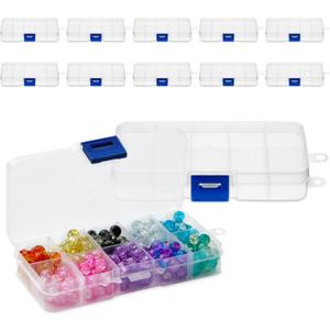 12 Pack Mini Clear Storage Containers with 10 Grid Dividers, Small Plastic Tackle Boxes for Beads, Buttons, DIY Jewelry (2.5 x 5 In)