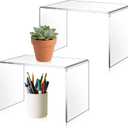 RattanView 2 Pcs 12 x 8 x 8 Inch Large Acrylic Risers Display Stands 5 mm Thick Acrylic Shelf Riser Showcase for Collectibles Jewelry Cupcakes Food Figures Perfume Cabinet(Clear)