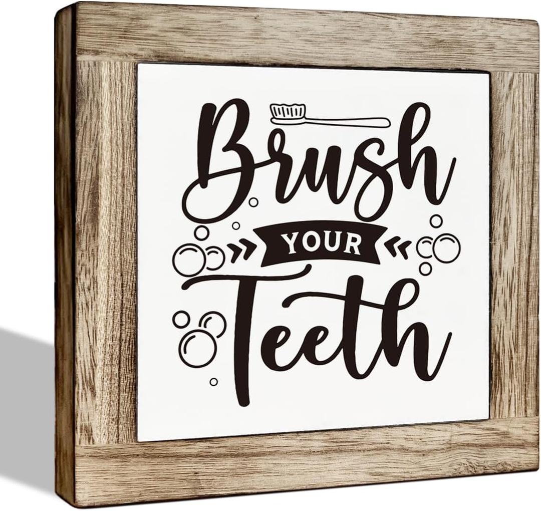 Bathroom Sign, Brush Your Teeth Sign, Wooden Box Sign Plaque, Decorative Wooden Table Sign, Kids Washroom Decor, Wooden Box Sign Desk Dcor, Farmhouse Home Bathroom Decor, Bathroom Decorations
