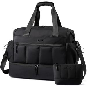 LOVEVOOK Weekender Bags for Women, Travel Duffel Bag, Large Overnight Bags with Shoe Compartment, 38L Carry on Gym Hospital Bag with Wet Pocket, 2 Pcs (Black)